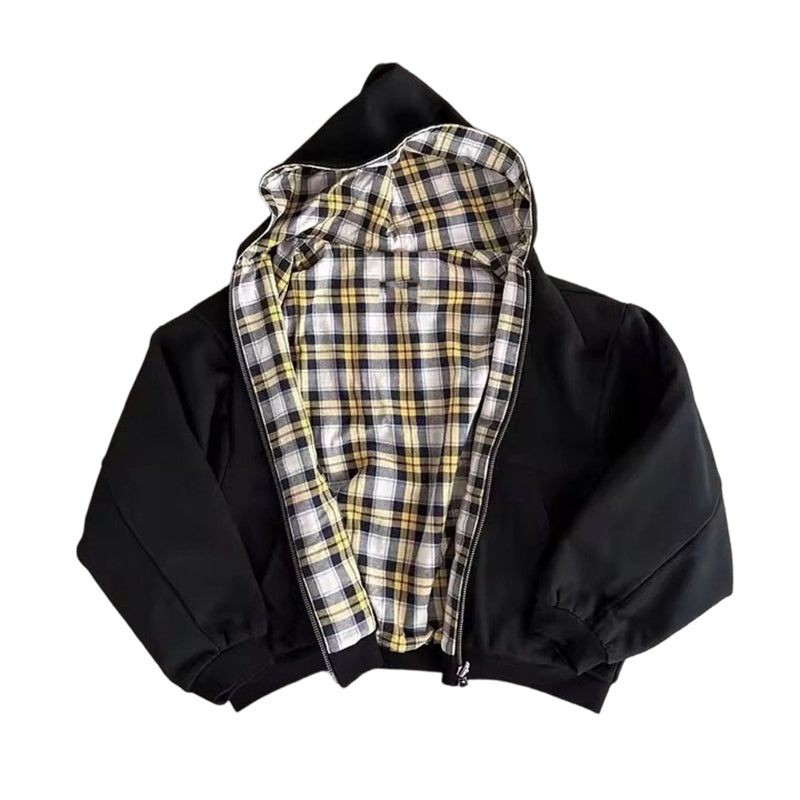 Free Shipping|Unisex Reversible Plaid Zipper Hooded Jacket