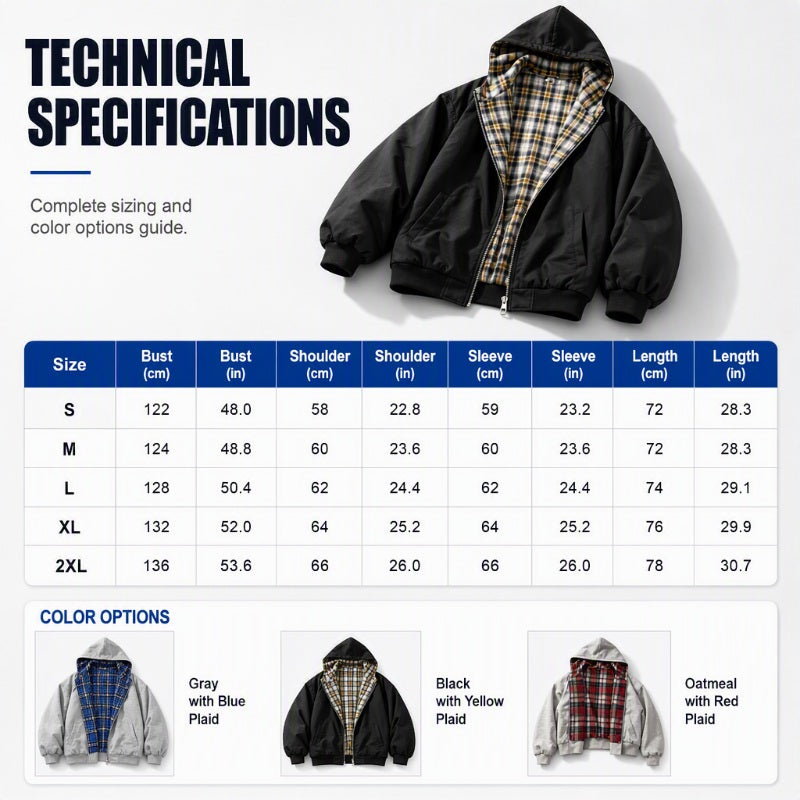 Free Shipping|Unisex Reversible Plaid Zipper Hooded Jacket