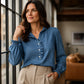 Women's Ruffle Collar Puff Sleeve Denim Top