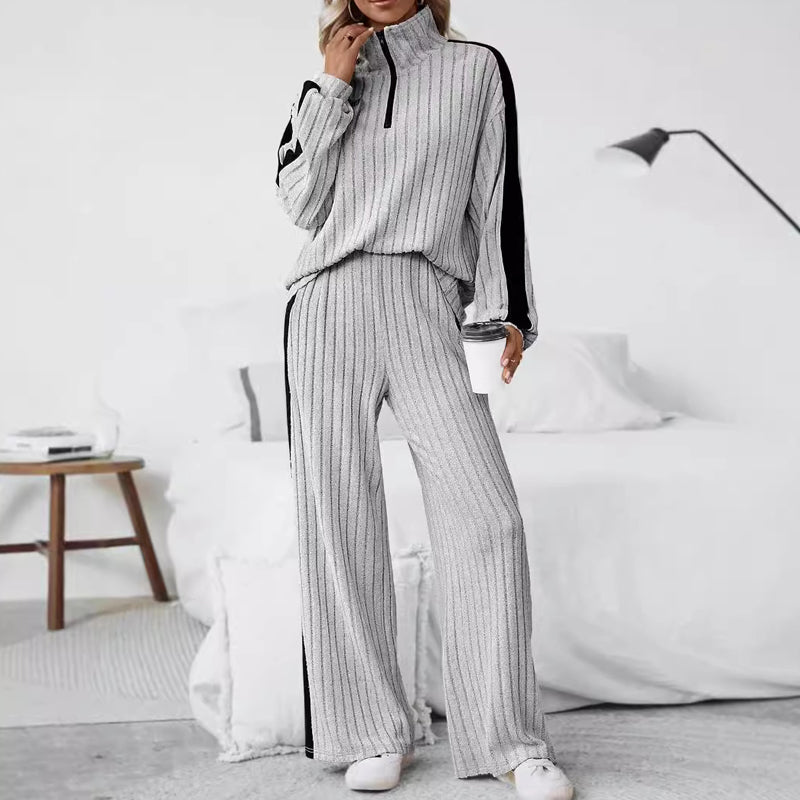 Women's Half Zip Sweatshirt & Wide-Leg Pants Set
