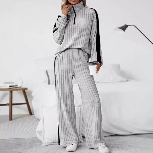 Women's Half Zip Sweatshirt & Wide-Leg Pants Set