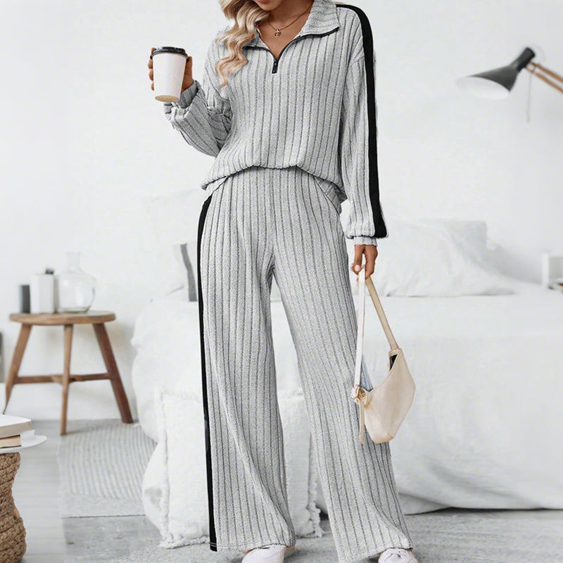 Women's Half Zip Sweatshirt & Wide-Leg Pants Set