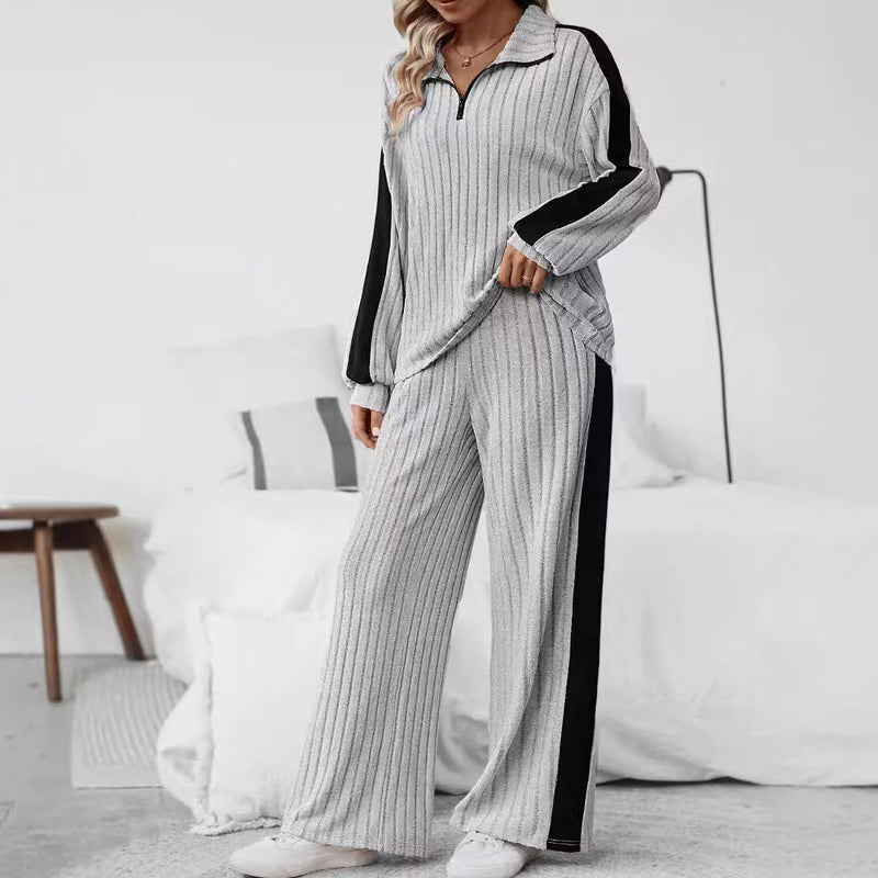 Women's Half Zip Sweatshirt & Wide-Leg Pants Set