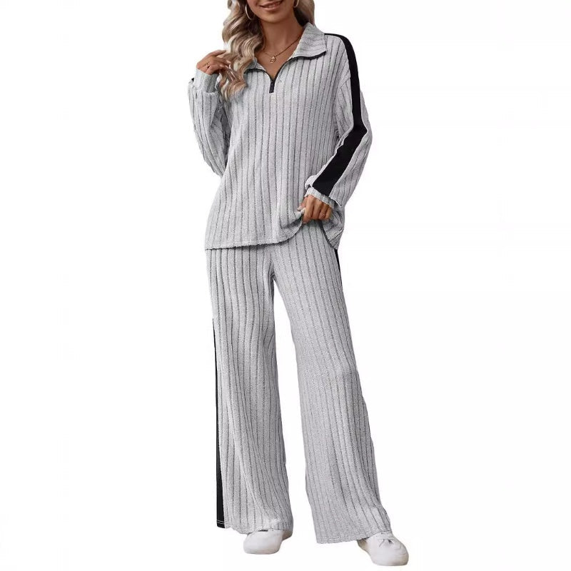 Women's Half Zip Sweatshirt & Wide-Leg Pants Set