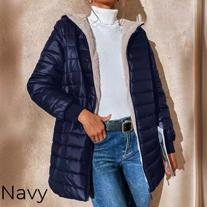 Women's Quilted Hooded Warm Winter Coat with Zipper