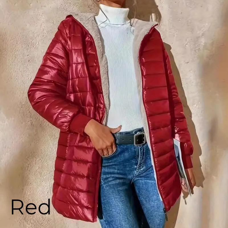 Women's Quilted Hooded Warm Winter Coat with Zipper