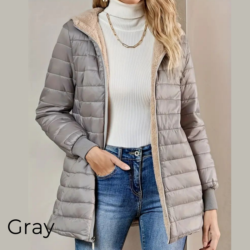 Women's Quilted Hooded Warm Winter Coat with Zipper