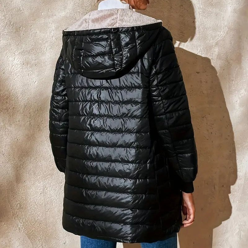 Women's Quilted Hooded Warm Winter Coat with Zipper