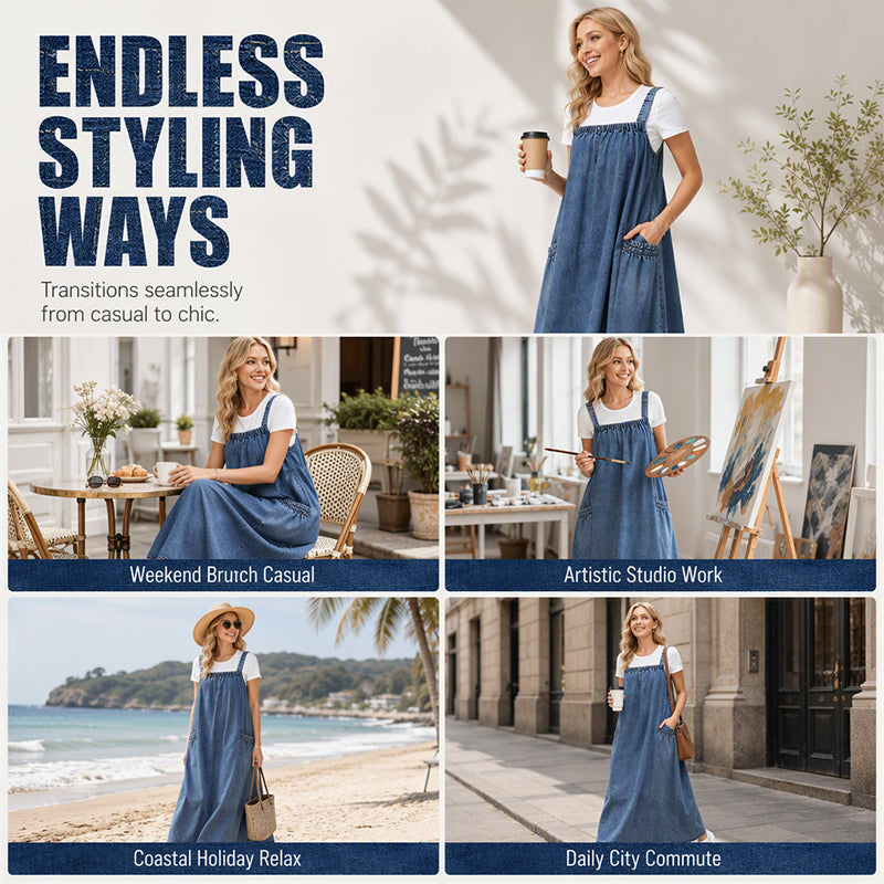 👗✨Women's Oversized Casual Denim Suspender Maxi Dress✨𝘉𝘶𝘺 𝘢𝘯𝘺 2 𝘢𝘯𝘥 𝘨𝘦𝘵 𝘢𝘯 𝘦𝘹𝘵𝘳𝘢 8% 𝘥𝘪𝘴𝘤𝘰𝘶𝘯𝘵