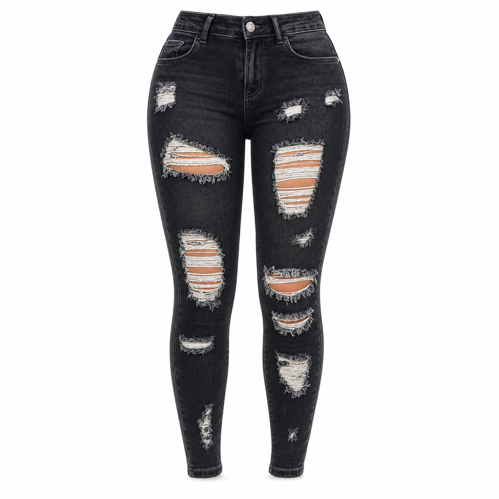 Women's High Waisted Ripped Skinny Jeans Distressed Stretch Denim Pants
