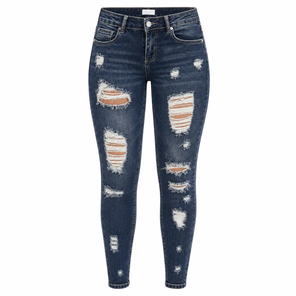 Women's High Waisted Ripped Skinny Jeans Distressed Stretch Denim Pants