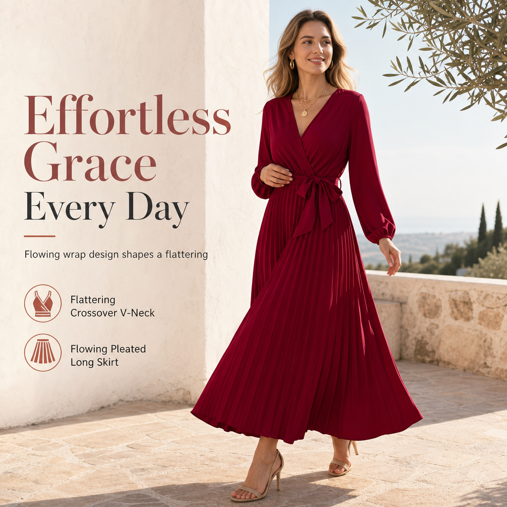 👗✨Women's Elegant Crossover V Neck Pleated Maxi Dress✨𝘉𝘶𝘺 𝘢𝘯𝘺 2 𝘢𝘯𝘥 𝘨𝘦𝘵 𝘢𝘯 𝘦𝘹𝘵𝘳𝘢 8% 𝘥𝘪𝘴𝘤𝘰𝘶𝘯𝘵