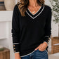 🧶 Contrast Trim, Flattering V-Neck | Women's Elegant Knit Top