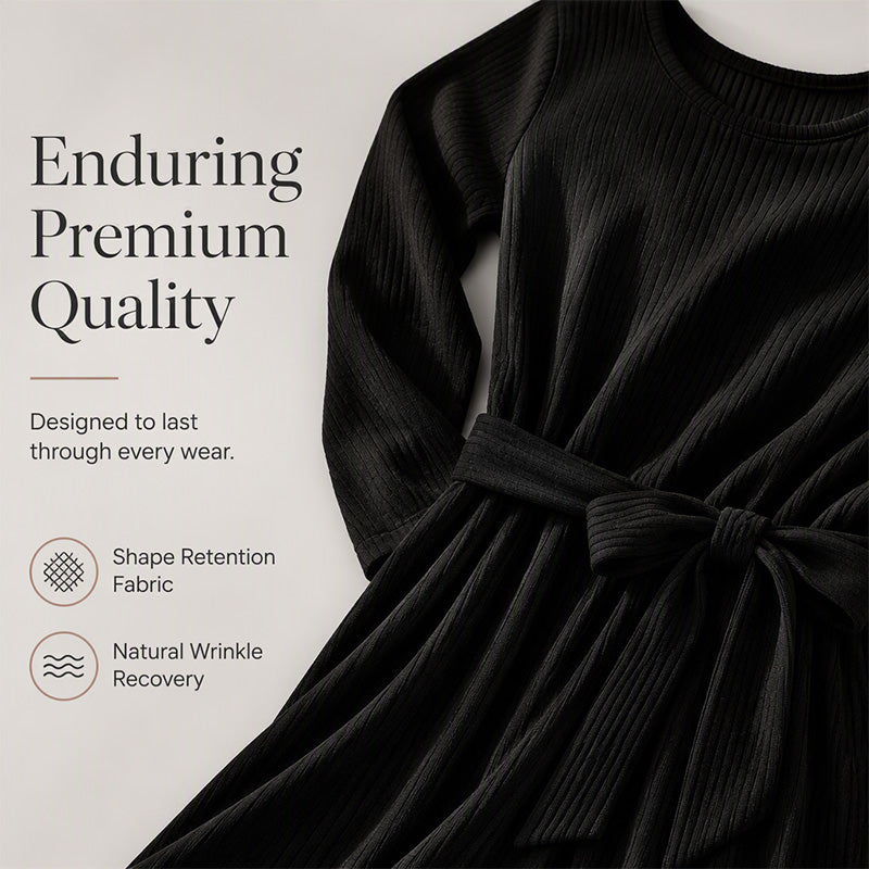 🔥50% OFF✨ Women’s Ribbed Knit A-Line Midi Dress – Tie Waist & Pockets