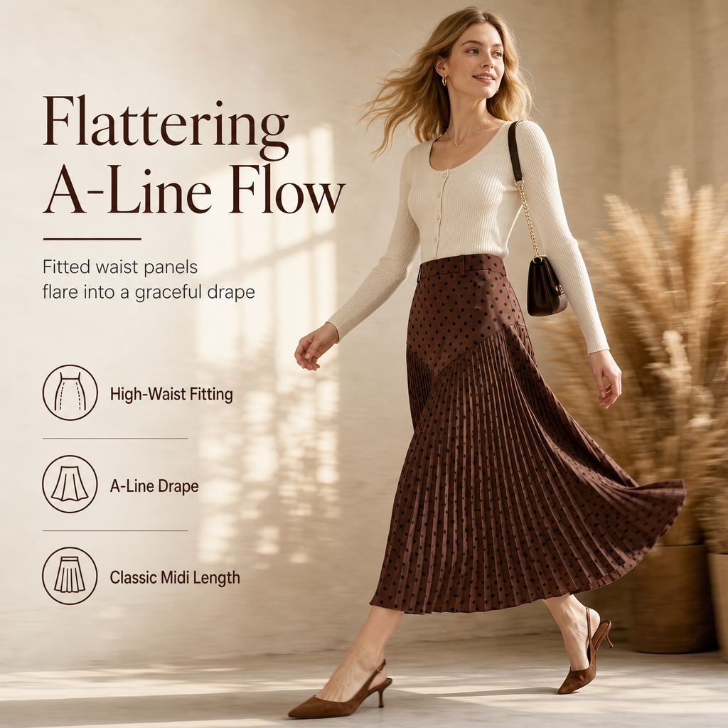 🍁 Women's High Waist Polka Dot Pleated Skirt