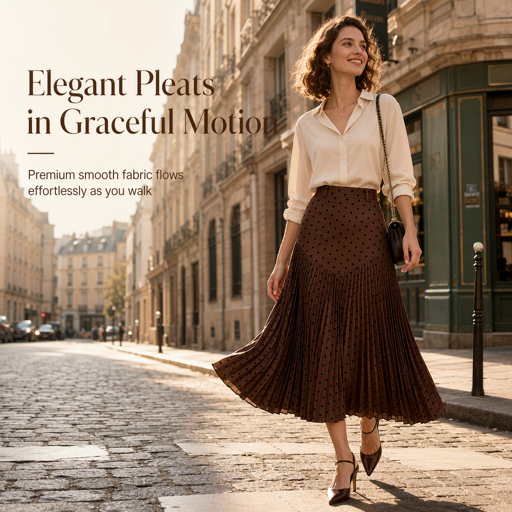 🍁 Women's High Waist Polka Dot Pleated Skirt