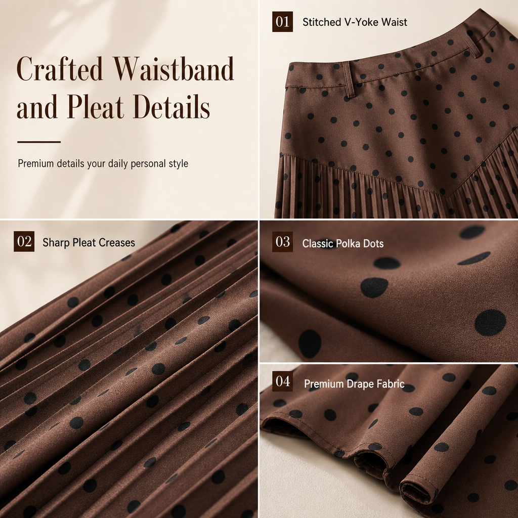 🍁 Women's High Waist Polka Dot Pleated Skirt