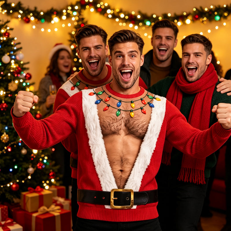 🎅 Bold 3D Muscle Print, Instant Holiday Fun | Men's Graphic Sweatshirt