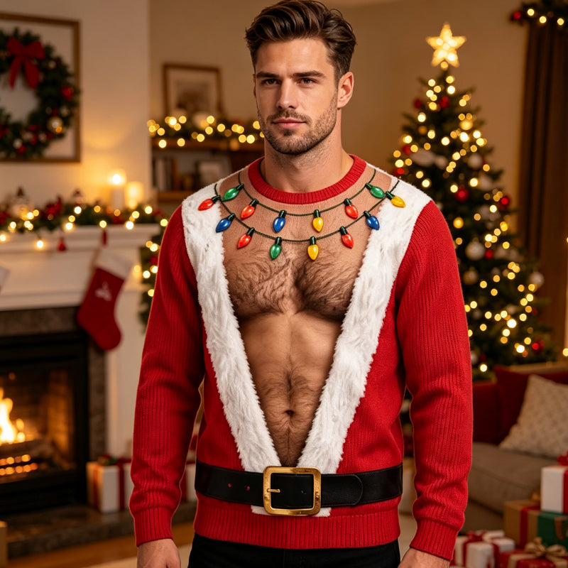 🎅 Bold 3D Muscle Print, Instant Holiday Fun | Men's Graphic Sweatshirt