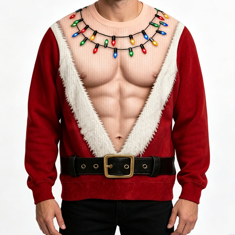 🎅 Bold 3D Muscle Print, Instant Holiday Fun | Men's Graphic Sweatshirt
