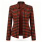 Houndstooth Open Front with Split Stand Collar and Slim Fit Design