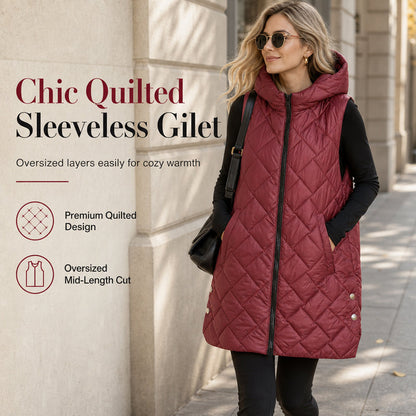 Women's Casual Mid-Length Hooded Padded Vest