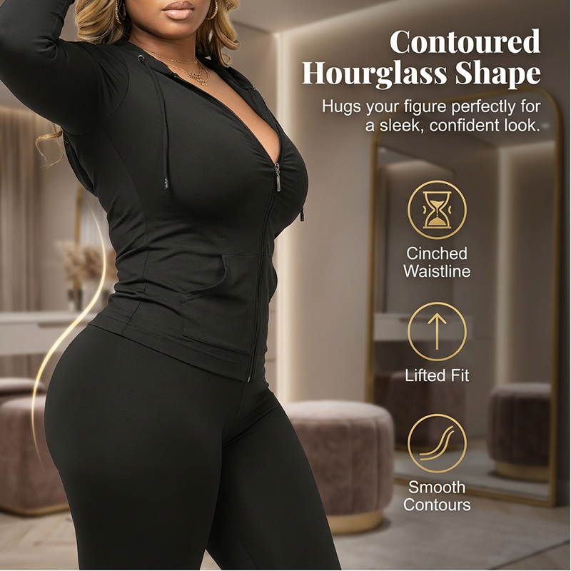 ✨ Sculpted Waist, Easy Stretch | Women's Hooded Wide-Leg 2-Piece Set