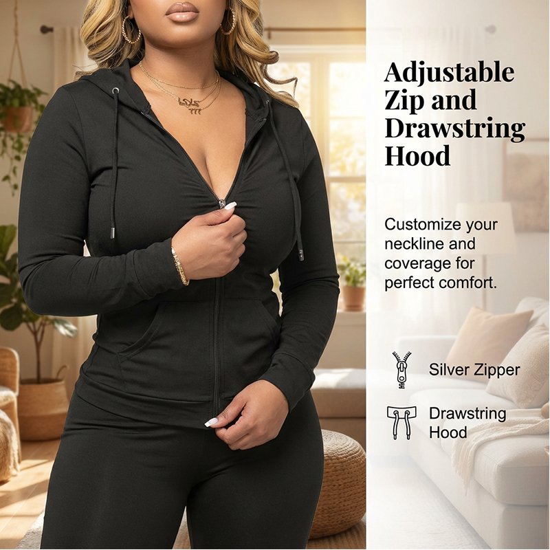 ✨ Sculpted Waist, Easy Stretch | Women's Hooded Wide-Leg 2-Piece Set