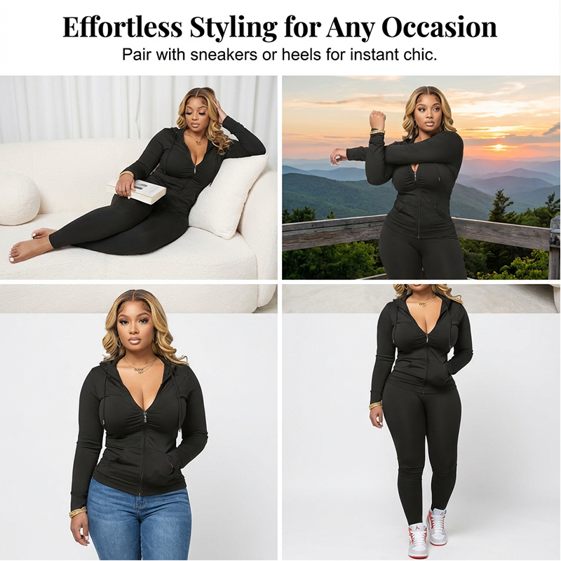 ✨ Sculpted Waist, Easy Stretch | Women's Hooded Wide-Leg 2-Piece Set