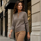 Women's Elegant Ribbed Knit Top with Metal Buckle