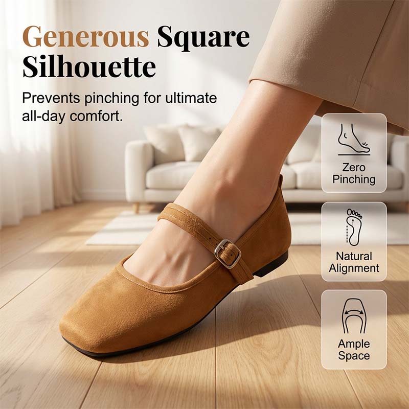 Comfortable PU Suede-Look Ballet Flats with Strap