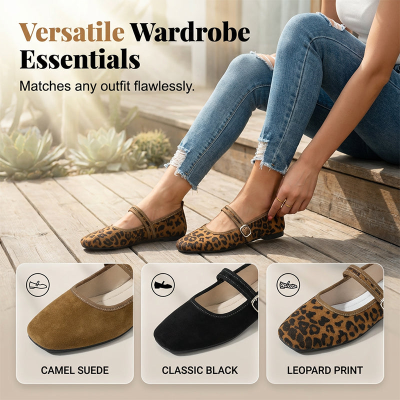 Comfortable PU Suede-Look Ballet Flats with Strap