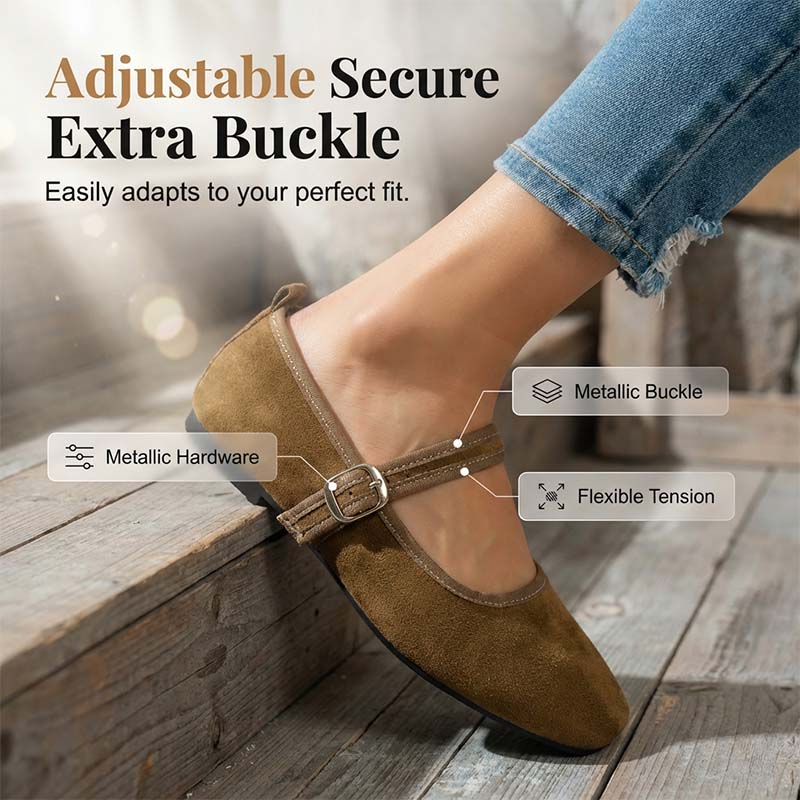 Comfortable PU Suede-Look Ballet Flats with Strap