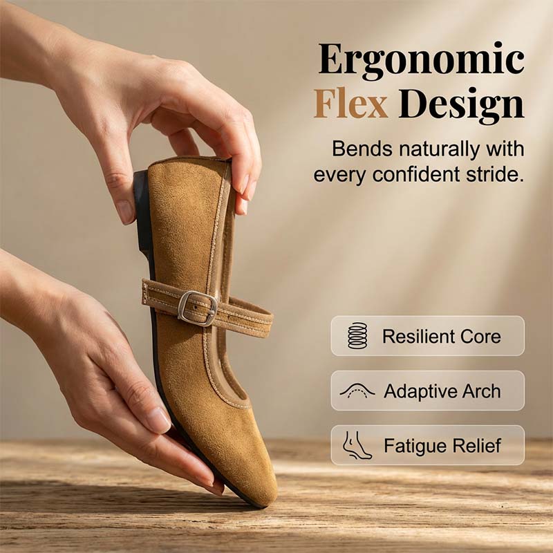 Comfortable PU Suede-Look Ballet Flats with Strap