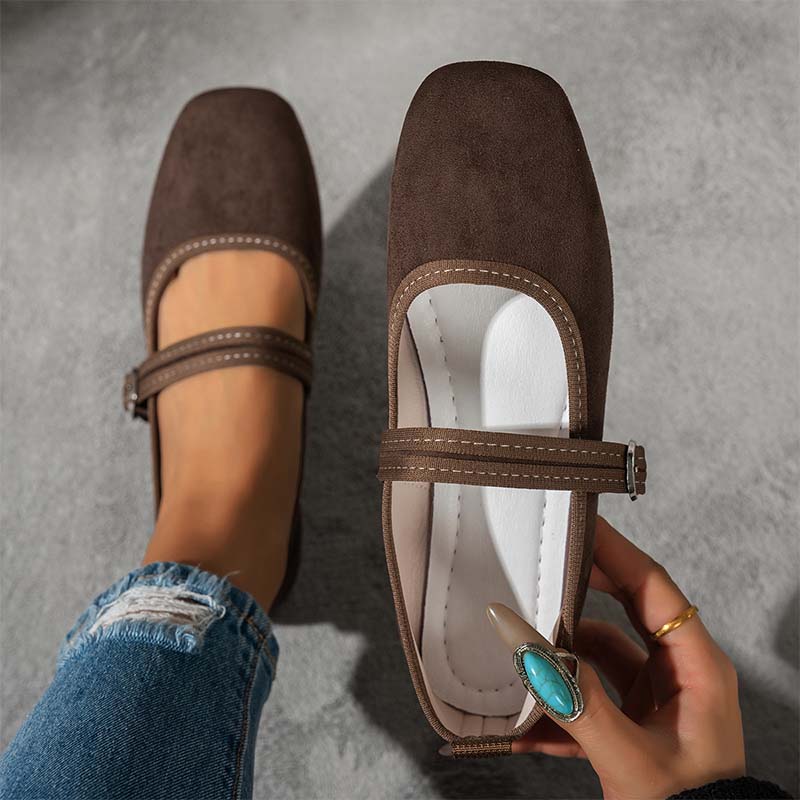 Comfortable PU Suede-Look Ballet Flats with Strap