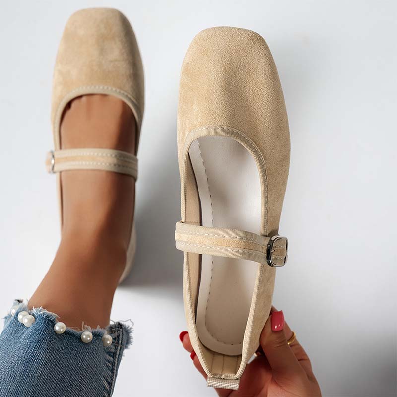 Comfortable PU Suede-Look Ballet Flats with Strap