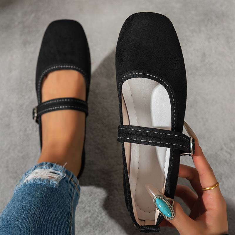 Comfortable PU Suede-Look Ballet Flats with Strap