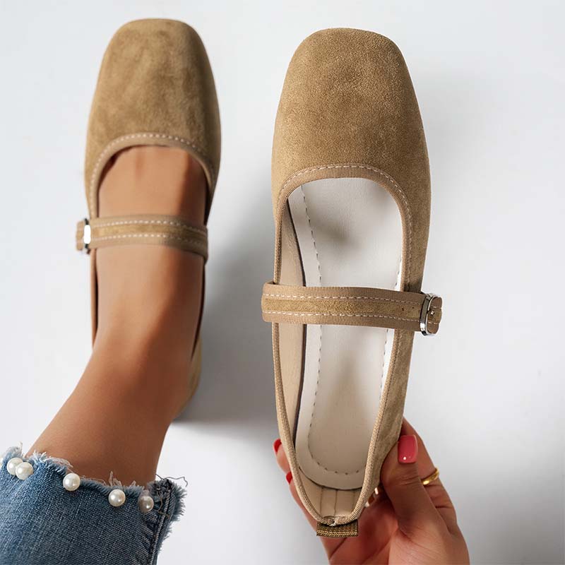 Comfortable PU Suede-Look Ballet Flats with Strap