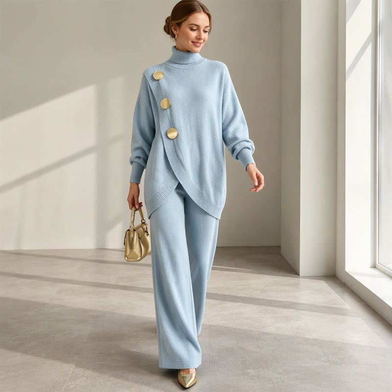 Women's Elegant Turtleneck Sweater & Wide-Leg Pants Set