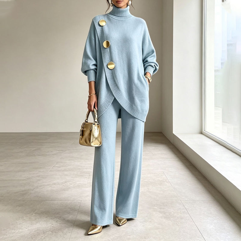 Women's Elegant Turtleneck Sweater & Wide-Leg Pants Set