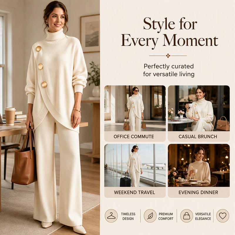 Women's Elegant Turtleneck Sweater & Wide-Leg Pants Set