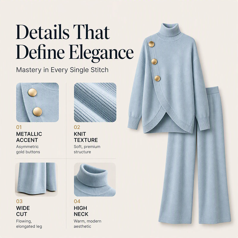 Women's Elegant Turtleneck Sweater & Wide-Leg Pants Set