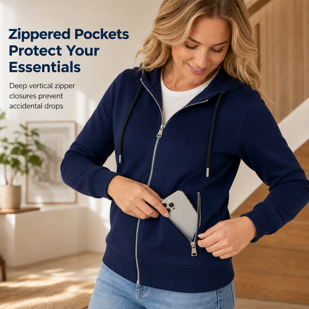 🔐 Secure Zip Pockets, Easy Full-Zip Style | Women's Hooded Knit Jacket