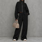 Women's Crop Zipper Top & Wide-Leg Pants Set