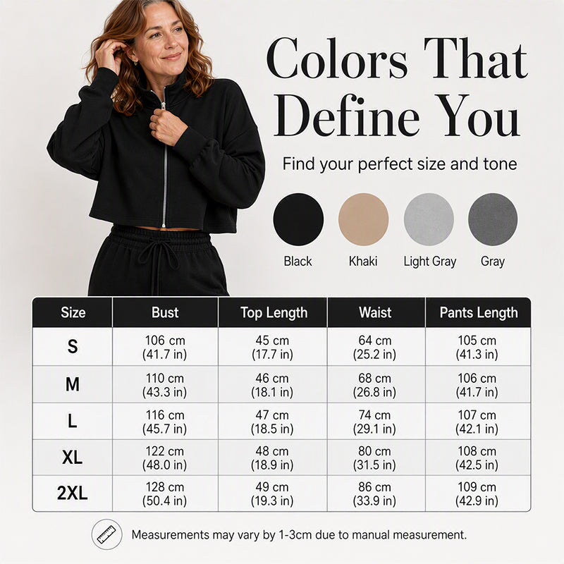 Women's Crop Zipper Top & Wide-Leg Pants Set