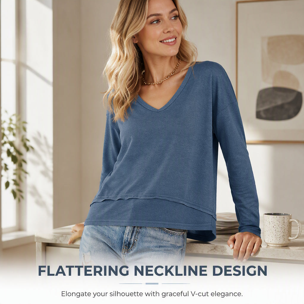 Women's V-Neck Loose Long Sleeve Top