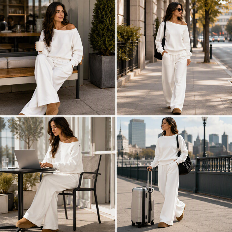 Women's Casual Off-Shoulder Top & Wide-Leg Pants Set