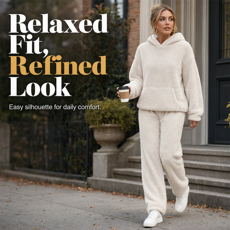 🧸 Cozy Plush Warmth, Effortless Matching | Women's Hooded 2-Piece Lounge Set