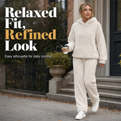 🧸 Cozy Plush Warmth, Effortless Matching | Women's Hooded 2-Piece Lounge Set