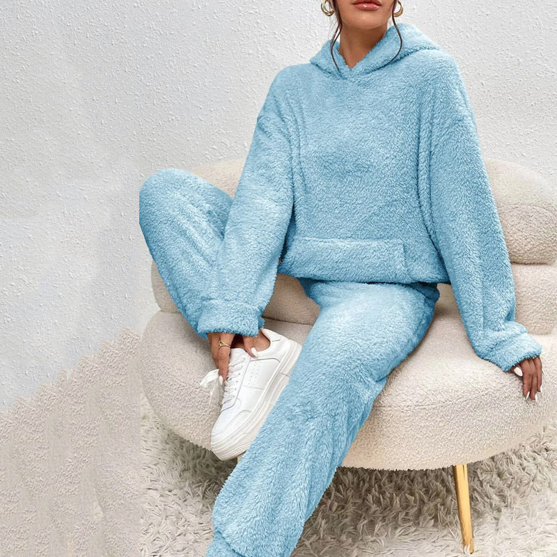 🧸 Cozy Plush Warmth, Effortless Matching | Women's Hooded 2-Piece Lounge Set